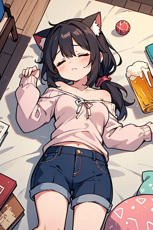 1 high school girl, drunk naked body for the first time in public, full belly chubby and round, who is on the ground and can no longer move because she has drunk too much alcohol