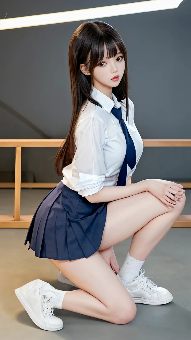 (((((So big))))))), (braid(twin braids))((Diagonal bangs))((Too tight clothes))), high angle shot, Alafed asian woman in short skirt and bow tie sitting crotch open on the train, cute schoolgirl, Japan schoolgirl school girl, wearing Japan uniform, Surreal schoolgirl in Japan school uniform, surreal schoolgirl, schoolgirl in uniform, girl in uniform, girl in uniform, full body of schoolgirl posing in school uniform, lovely skin, glowing skin, nice thighs, glowing thighs, glowing legs, bare feet