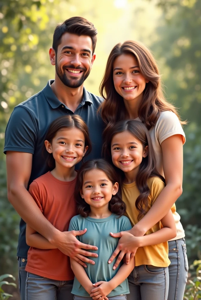 Hello, create a photo for my family's group profile, we are 5, My mom, my dad, my little brother who is 10, my sister is 14 and I am 20. My mom's name is Miryan, my dad Edgar, my sister Vida, my brother Thiago, and I Kevin