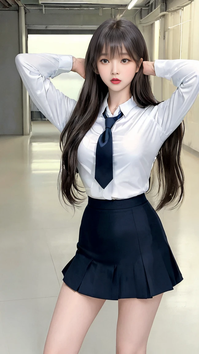 1 office lady, Super beautiful, beauitful face:1.5, Clear pubic contours, Squatting and Spread your legs, show white panties:1.4, high-school uniform, Dark blue pleated skirt, Wear black loafers, Sidewalk in Shibuya at night, Neon sign,