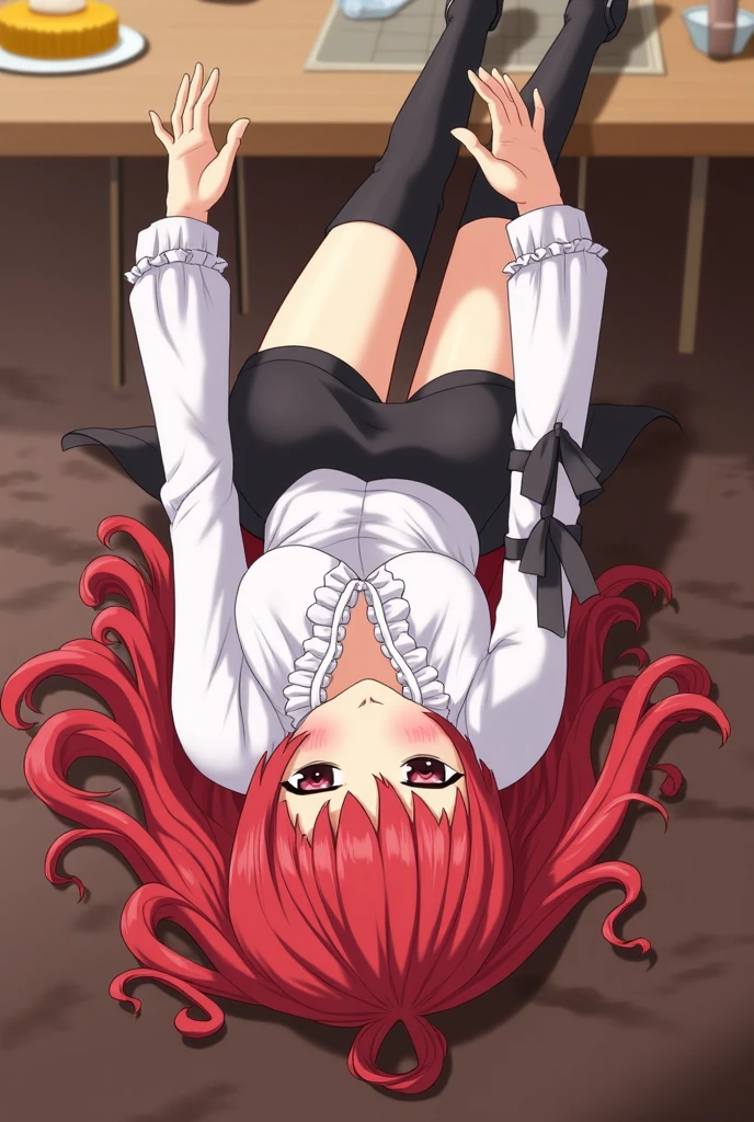 (Highest quality、4K、8k、High resolution、masterpiece:1.2)、Very detailed、Picturesque、Animated Photography、Photo Animation:1.37)、large breast、Japanese women、red hair、long hair、stars ornament、Nakano May、(nun:1.2), (wimple:1.1), ancient church, stained glass, light leaks, open clothes, white bra panties, show off bra and panties, lying on floor, overhead shot,