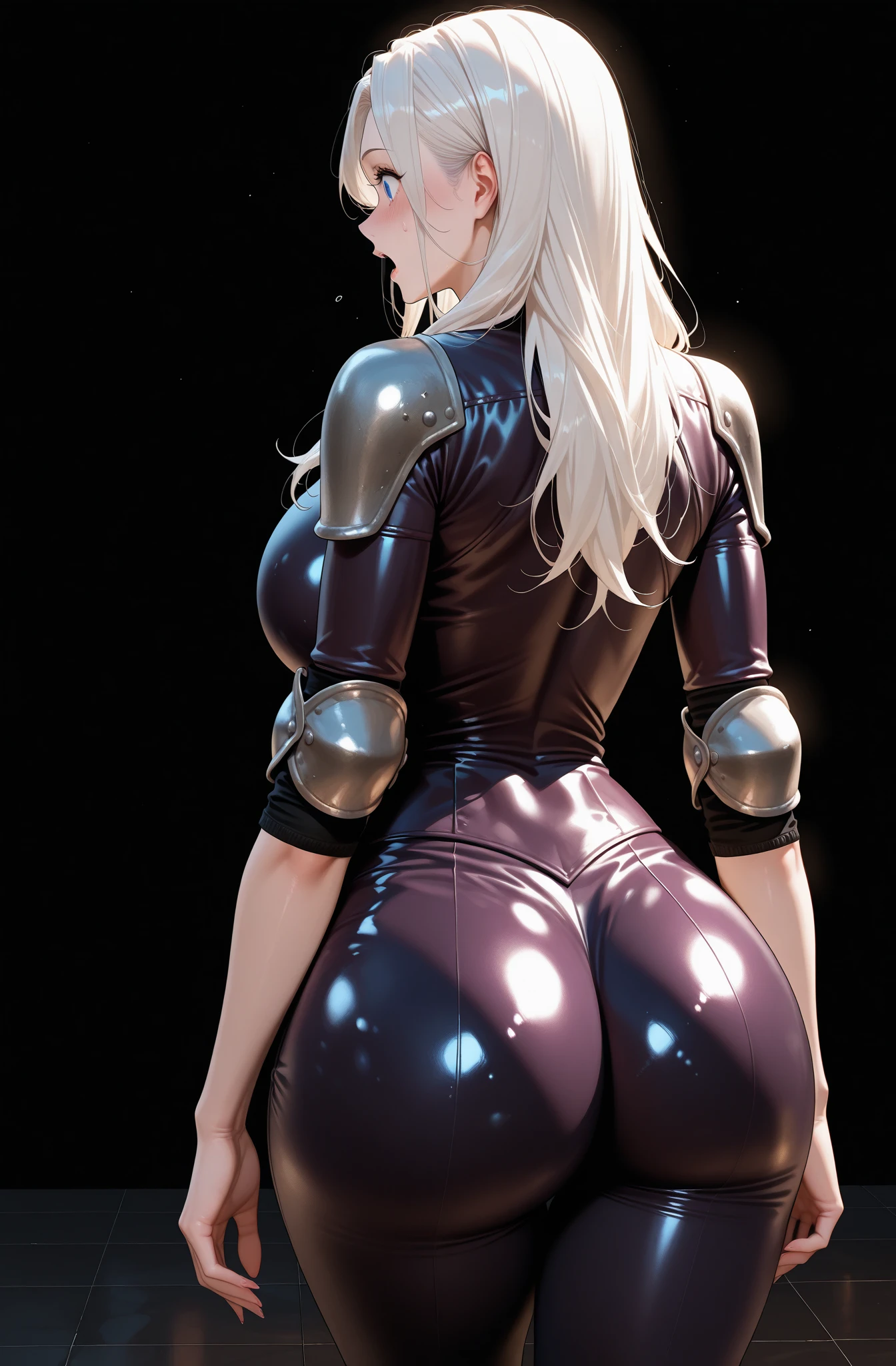 a cartoon picture of a woman with a big ass in a black top, thicc, 2b, 2 b, thick smooth warframe thighs, cutesexyrobutts, commission for high res, anya from spy x family, big booty, oppai cyberpunk, lit from behind, thick black lineart, pawg, kda, bending over