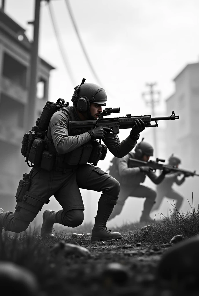 (Best quality,4K,8K,A high resolution,Masterpiece:1.2),Ultra-detailed,(Realistic,Photorealistic,photo-realistic:1.37), One of them wore a black SWAT uniform,Man in black helmet, A man in a black mask holds a gun, Air rifle CQB, French Special Operations, realistic soldiers, Soldiers in tactical equipment, tactical gear, cinematic —ar 16:9, realistic military equipment, Tactical armor, Black tactical equipment, combat outfit, Futuristic soldier costume, special forces security(Best quality,4K,8K,A high resolution,Masterpiece:1.2),Ultra-detailed,(Realistic,Photorealistic,photo-realistic:1.37), One of them wore a black SWAT uniform,Man in black helmet, A man wearing a black skull mask holds a gun, assault rifle,CQB, French Special Operations, realistic soldiers, Soldiers in tactical equipment, tactical gear, cinematic —ar 16:9, realistic military equipment, Tactical armor, Black tactical equipment, combat outfit, Futuristic soldier costume, special forces security,??? official,Zombie crisis,Zombie background,There was chaos,Police shoot at zombies