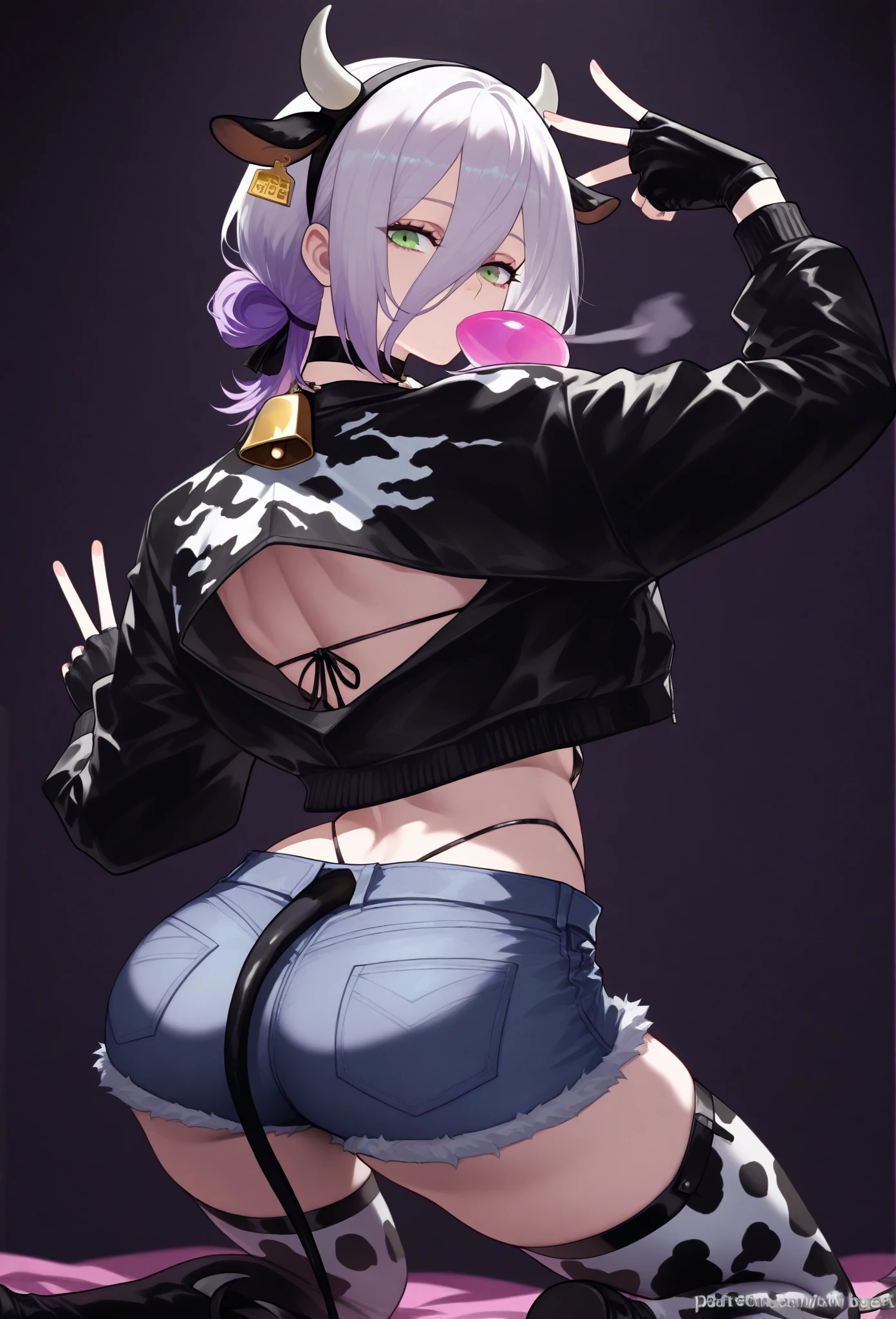 (Photorealistic:1.8, Highest quality:1.8,8K masterpiece:1.8、Super detailed、Ultra-high resolution、Detailed Background)、((Flat Color))、((colorful))、Multicolored lighting、((浮かぶcolorfulな水))、Blue background、
Bound Queen、Random Pause、(Golden chains on body、Golden chain collar、handcuffs)、Random Sexy Poses、Turn around、Angle from behind、
(Medium Hair、Vermilion, silver and gold hair、hair ornamentaid uniform、choker、Knee-high stockings、garter belt、Wedgie Panties）、Beautiful hip line、TWICE&#39;s Tzuyu&#39; on pause、Beautiful blue eyes、(A rich expression、smile）
