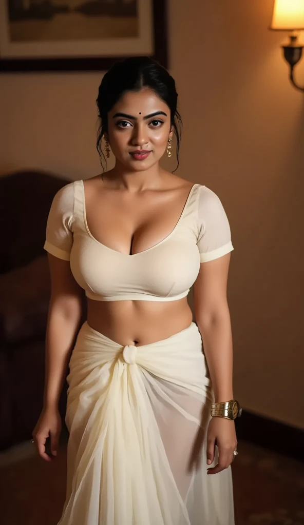 a woman padded different bra and saree, heading in or out the door,,big cheeks, curvy, hourglass figure, swooping breasts, deep cleavage, open arms, sexy armpits,big penis, nipples, ass, necklace, angle face,round face, beautiful face,(cinematic:1.3),a woman in a white sari with red cherry print on it, in front of white back drop, dressed in a sari, inspired by Ambreen Butt, white sarong, a beautiful woman in white, dressed in a beautiful white, indian super model, fully covered in drapes, indian, flowing sakura silk, wearing a sari, indian goddess, traditional beauty, thicc,