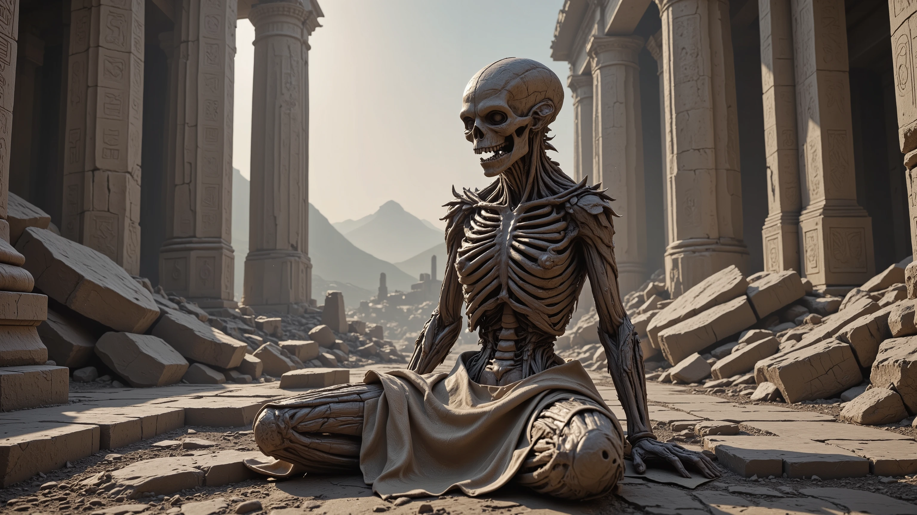(masterpiece), realistic lighting, score_9, score_8_up, score_7_up, realistic, intricate details, hyperdetailed, extremely sharp, 4k, ,vivid colors,
((masterpiece)), ((best quality)), (ultra-detailed), absurdres, extremely detailed CG unity 8k wallpaper, Official Art,
a skeleton symbol of crying death, tears on the skull, a hymn to life, life defeats death, ancestral light radiates the skull, the divine force that triumphs over death thanks to universal love,head bowed, hands clasped in prayer,full body,kneeling to pray
illustration, (dramatic lighting:1.1),
hyperdetailed, hyperrealistic, 8k, high quality, hi res, best quality, high quality, absurd res, volumetric lighting, reflections, polished, intricate, soft warm lighting,
