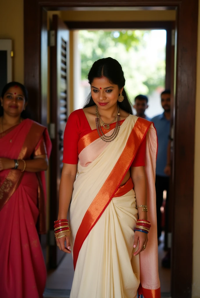 indian girl wear saree in village baground