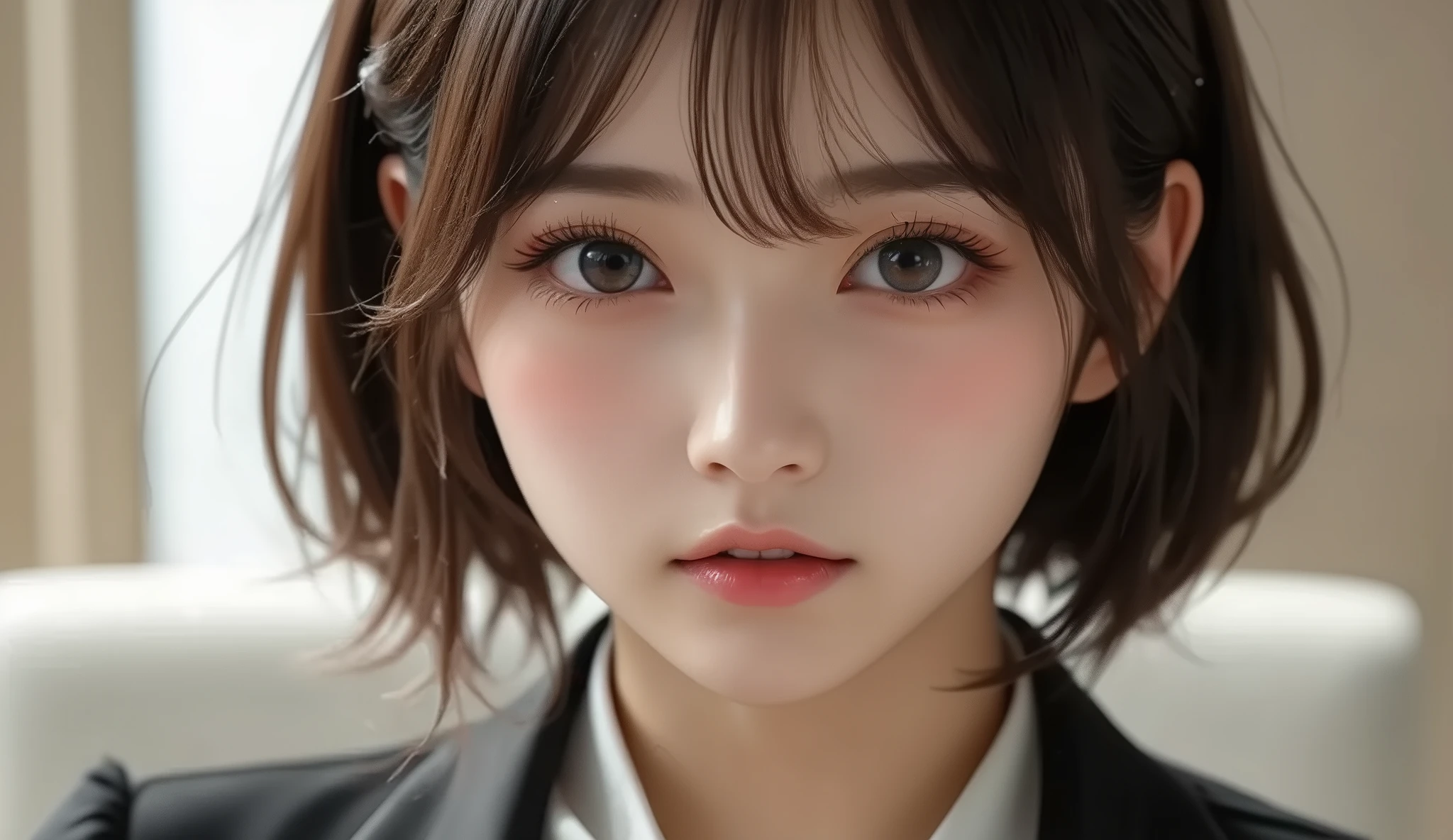 8k,ultra high resolution , Best Quality, masterpiece,rule of thirds,golden ratio,surreal,pictures, one woman,( girl:1.3),cute,cute顔, Beautiful Eyes in Every Detail , 細かくdetails,mature woman,princess,Full body,black hair,Short Bob,ID photo, luxurious and beautiful ,( famous Japanese idol girl),(((smile))), black bondage fashion,short hair,natural colored lips,( sitting on one knee on the floor),smile,girl2人,red eyeshadow,wearing black tights,High heels, very delicate expression , delicate eye description,healthy body, ((Female 1)), Height: 160cm ,( thin waist:1.4)、( Beautiful :1.4), pink lips,Profile ,((( ideal figure))),Small A Cup Bust :2, portraits:2、 perfect anatomy 、鮮明な details、 details,thin lips,Perfect and beautiful face ,完璧でcute顔, meticulous skin , perfect limb that wraps around the body,thin waist, surreal,Light and Dark,fashion magazine cover,stage lights
