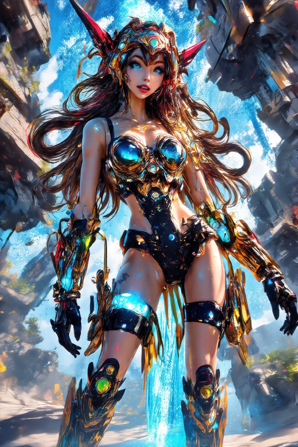 post-apocalyptic_play_zone , a room with several machines, Filip Hodas, unreal engine render, a 3D render, neogeo Luminous Object Reflection,((top Best quality)), ((A Masterpiece)), ((ultra realisti)),full body portrait, celestial bodies, The god, a goddess, Light particles, Halo, looks at the viewerm eyes, Bare Shoulders, Chest tube parietal, Poker face,(bioluminescense:0.9 girls 5)Ocean, bioluminescense, full of energy, colorful,,,,, colour, (bioluminescence, bioluminescence),(Beautiful composition), Cinematic Lights, Wheels within wheels, (symmetric:0.5 girls), Whimsical,saturate, varied multi etc. --v6 --s1000 --c20 --q5 --chaos100