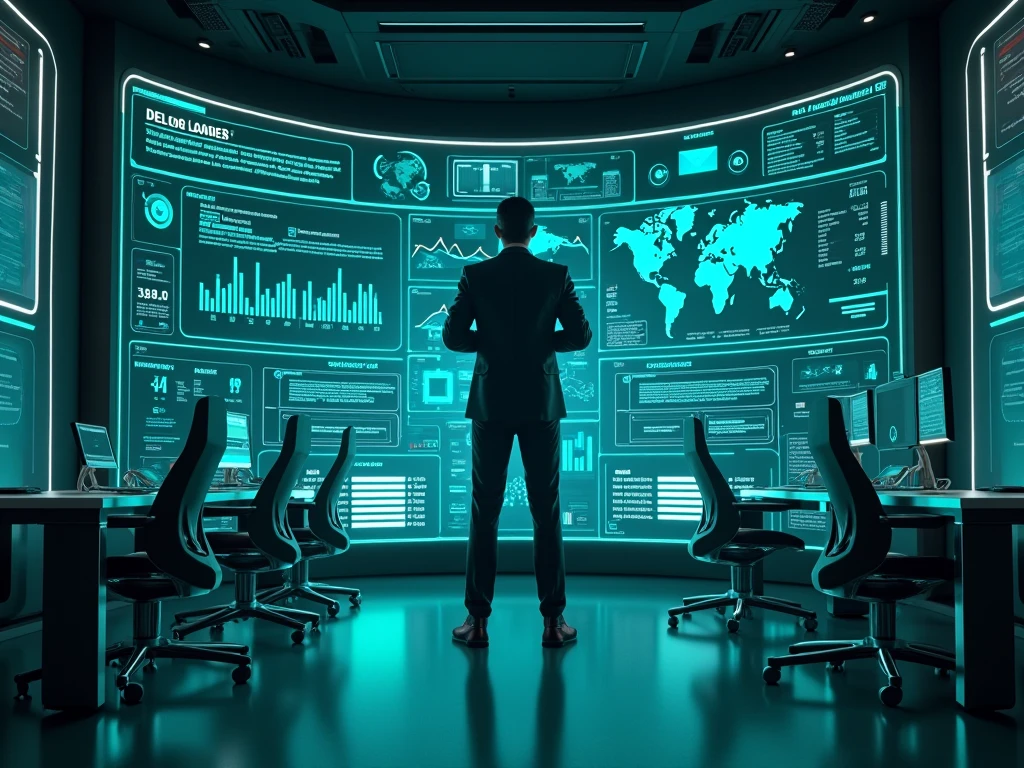 A futuristic workspace with a digital astrologer using advanced tools to predict future trends. The scene should feel high-tech and forward-looking, emphasizing the role of astrology in shaping the future. --ar 16:9