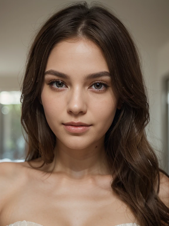 3x4 photo of a woman, Brazilian, white with brown hair