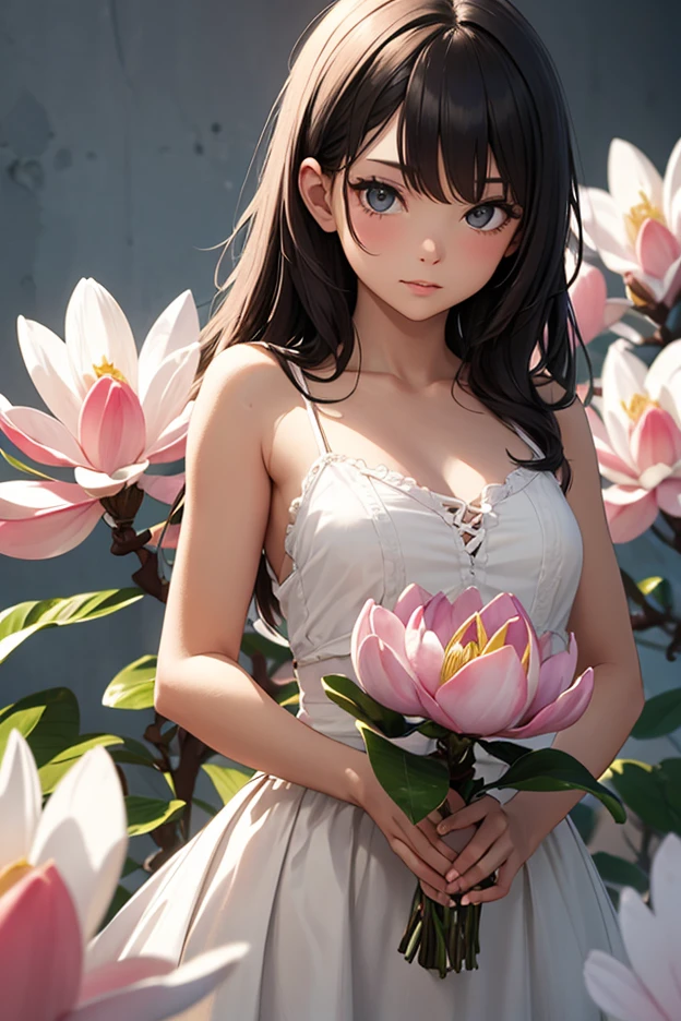 (masterpiece), (best quality), (ultra-detailed),(best shadow:0.4), (best illustration), (an extremely delicate and beautiful), photorealistic, dramatic lighting, finely detail, 1girl, solo, (shioi:1.5), (shioichan:1.5), the l word, radiant beach, detailed scenery, blue sky, white cloud, sunlight, diffraction spikes, walking, (white camisole:1.22), white skirt, (finely detailed iris), smile, :d, short ponytail, (dark skin:0.3), (tanlines:1.3), feet out of frame, holding bouquet, holding, dark brown eyes
