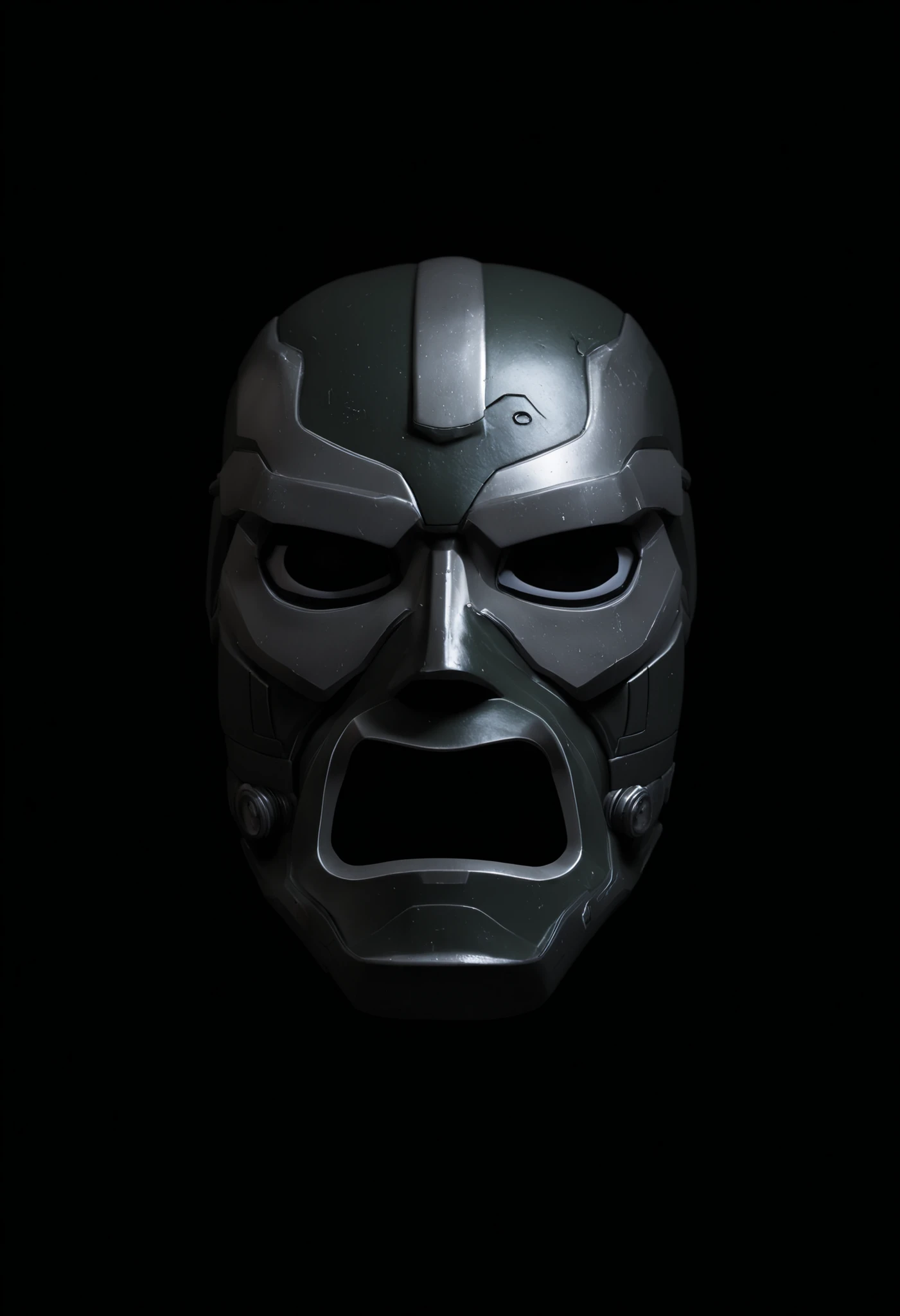 image of a titanium mask with a medium-sized face and mouth, inspired by Doctor Doom, white background