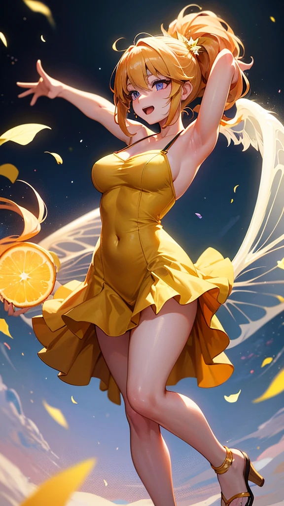 3head, three heads, broad shoulders, (best quality, masterpiece), 1girl, galaxy, glitter, dress, particle, wind, flower, full body, dark simple background, looking at viewer, blonde,