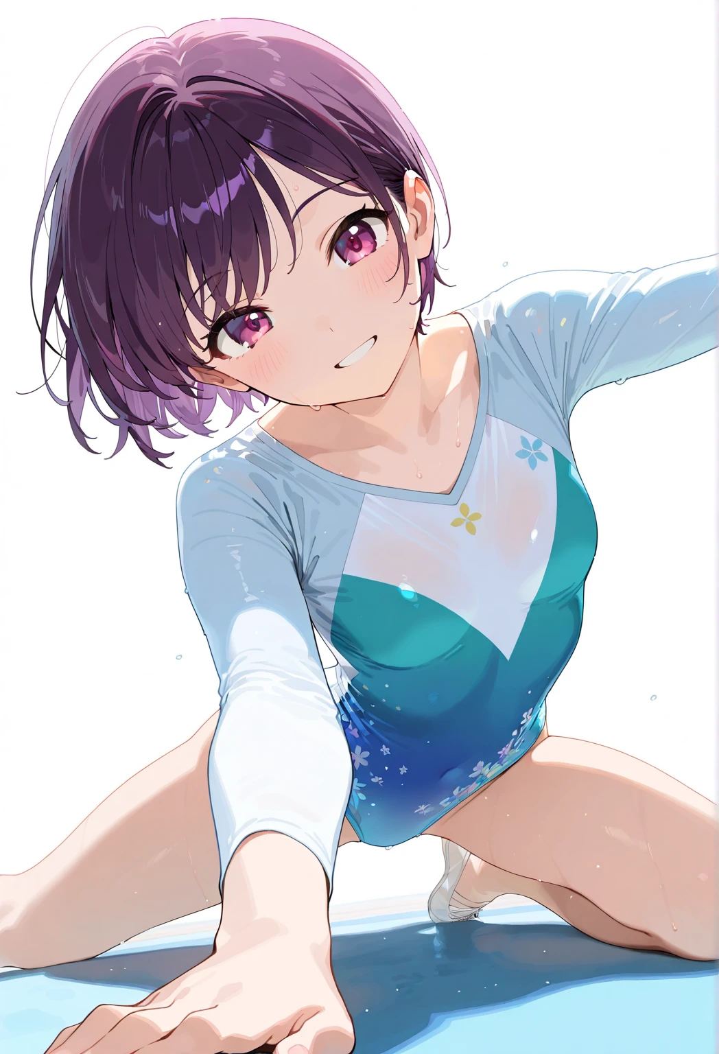 expensivequality illustration, masterpiece, Very delicate and beautiful, Attractive girl,(Gymnastics leotard, Floral print leotard,Long sleeve leotard with glittery embellishments,expensive_Leg leotard,athletic leotard,Tight-fitting leotards,Rainbow Gradient Leotard),thin,Slender body,slim,expensive school,Gymnasium background,Gymnastics Club,Gymnast,Princess, Beautiful Eyes,A light smile,(masterpiece, Highest quality:1.2), expensiveres, Very detailed CG ユニティ 8k 壁紙, Perfect lighting, colorful, ultra-expensive res,4K,Very detailed, photograph, 8k, High resolution, 17 years old, 