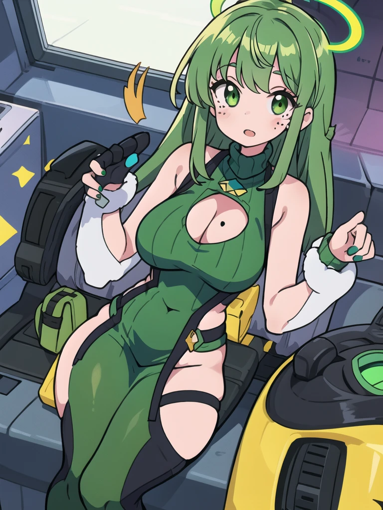 anime girl in green swimsuit sitting on a bench with a helmet, cushart kenz, cushart krenz key art feminine, by Krenz Cushart, krenz cushart and artgerm, perfect android girl, rossdraws and jazza, biomechanical oppai, anime robotic mixed with organic, cyberpunk anime girl mech --auto --s2