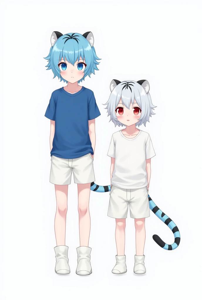 furry Shota anime off-white No clothes cute shy beast tail hairy lower body gray-white embellishment The whole body does not dare to look directly Soft reddish brown embellishment Light top black slacks Natural Plant Outdoor