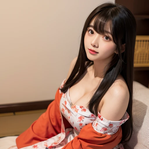 (kimono, Complex red, Satin:1.4),
((highest quality, 8k, masterpiece: 1.3)), Perfect body beauty: 1.4, (Breast A cup:1.2), Small breasts, Round shaped breasts, Perfectly shaped breasts, Highly detailed face, Beautiful woman, (Dark brown shortcuts), Slim face, Highly detailed face and skin texture, Highly detailed lips, (Realistic:1.4),
((28 years old, A sexy beautiful announcer:1.2)),
((Narrow Japanese-style room, Shoji screen, Sit with your legs stretched out on the white futon, I start taking off my kimono, No bra, I can see your beautiful thighs, Manicured pubic hair:1.7)),
((Sexy atmosphere, hold out your lips, Mating with males, Show your chest, A sigh escapes, Disheveled Hair, Hold your chest with your hands)),
((Dark room, Lantern:1.2)),
((Squint your eyes)),
((purse your lips:1.2)),
((Blushing:1.2)),
((Open your mouth a little to show your white teeth)),
((Small breasts,Flat Chest:1.2)),
Narrow shoulders, Long, slender legs, Thin waist,
Ultra-detailed skin, Glossy Skin, Ultra detailed face, Ultra detailed breasts,
Ultra-detailed eyes, Slit eyes, Brown eyes, double eyelid, Beautiful thin eyebrows, Thin, long eyelashes,
Ultra-detailed lips, Fuller lips, Glossy pink lips, Flushed Cheeks, White teeth,
Beautiful actress's languid make-up, Pink lipstick, Smoky eyeshadow, Eye foundation,
Black Hair, Delicate and soft hair, Hair blowing in the wind,
(Medium Long Hair, Straight Hair:1.5), Layered Cut, (Blunt bangs:1.2),