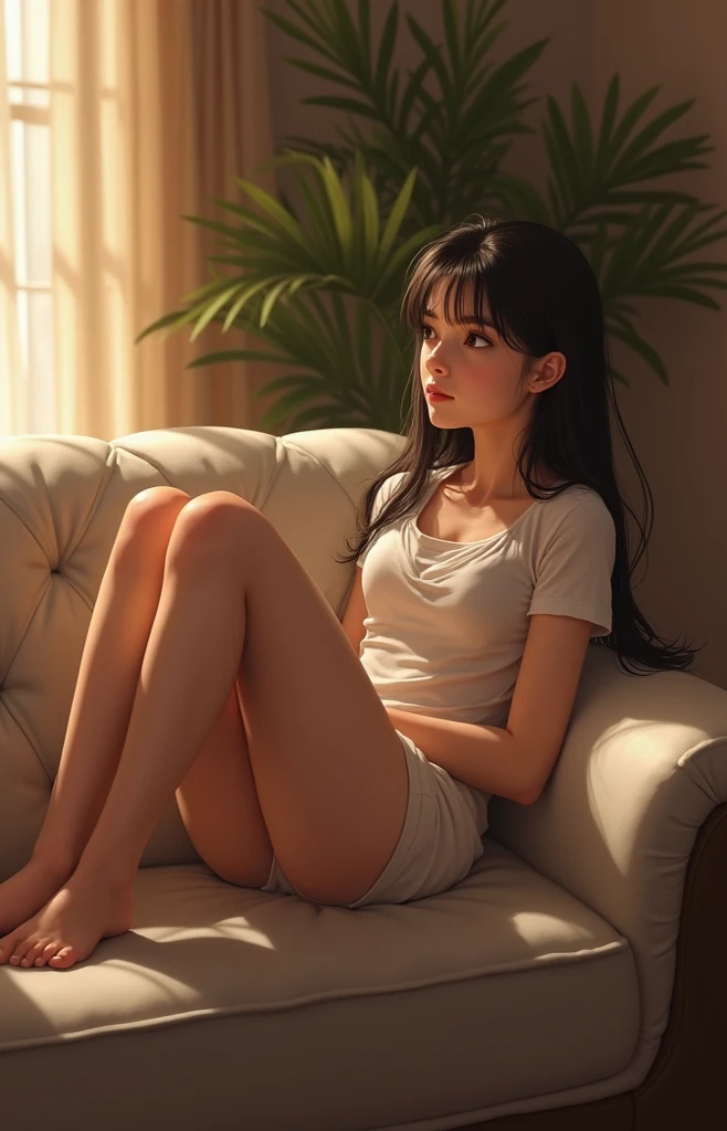 （nikon RAW photo，8k），（realisticlying：1.3），1girll，full bodyesbian，，Fashion portrait，fashionable attire，Raised sexy，sofe，nighttime scene，（（light particules，beam of light）），realisticlying，Morning sun，dyna，best qualtiy，exquisite detailing，A high resolution，85mm film，Timeless elegance。Portrait Photogram，natural blurry，long whitr hair，inside in room，Long feet，Big chest