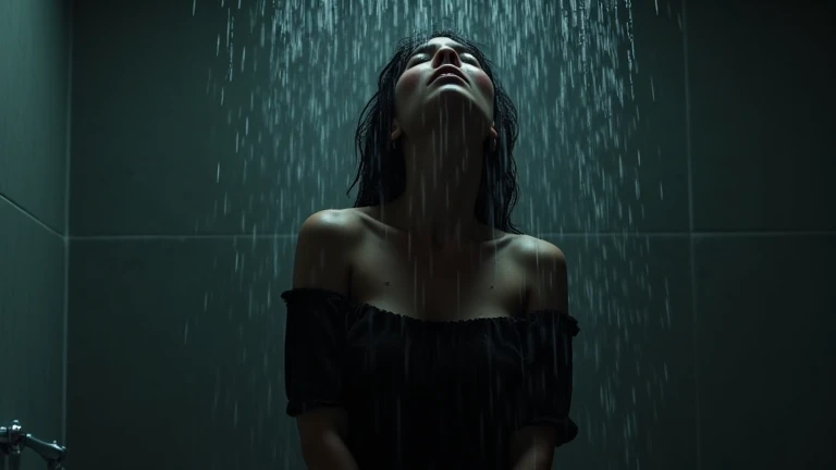 best image quality, masterpiece, ultra high resolution, (fidelity :1.4), photograph, 1 girl,[(sorrow)],white shirt, 薄dark, dark, Desperate, regret, pitiful, cinematic,tear,teardrop,(torn clothes:1.5), (wet clothes:1.4), bare shoulders,real rain,wet hair,..