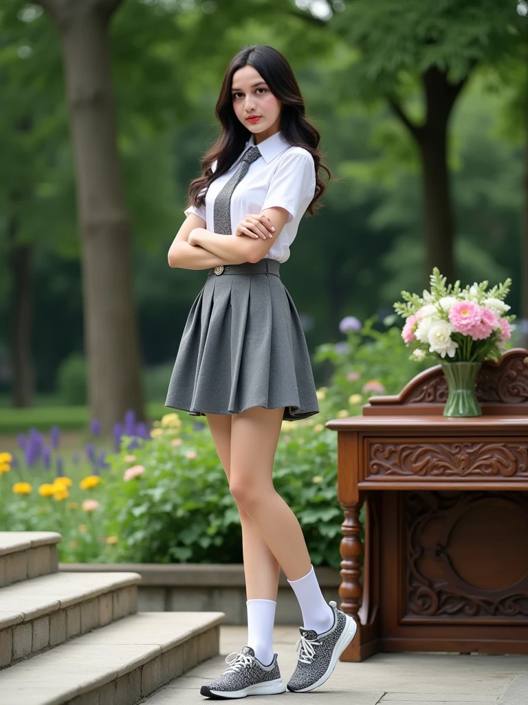 Ultra-detailed, realistic photography in 8K, maximum definition, tmasterpiece, Incredibly beautiful student, in a pleated miniskirt with a button-down blouse, with underwear that appears discreetly, showing off your athletic body and generous breasts .sex,porn,nsfw,18+