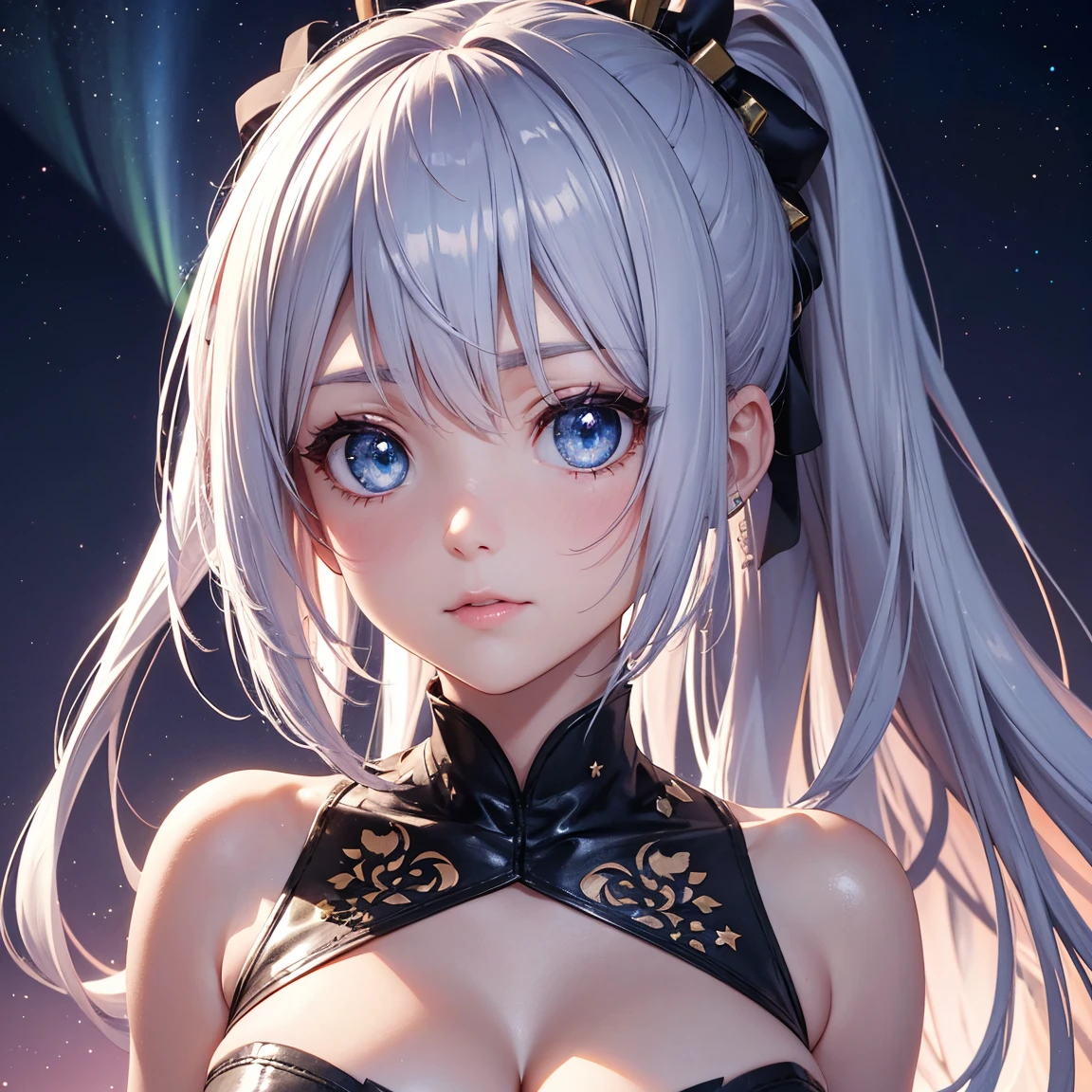 ((illustration)), ((floating hair)), ((chromatic aberration)), ((caustic)), lens flare, dynamic angle,  ((portrait)),  (1 girl), ((solo)), cute face, ((hidden hands)), asymmetrical bangs, (beautiful detailed eyes), eye shadow, ((huge clocks)),  ((glass strips)), (floating glass fragments), ((colorful refraction)), (beautiful detailed sky), ((dark intense shadows)), ((cinematic lighting)), ((overexposure)), (expressionless),  blank stare, big top sleeves, ((frills)), hair_ornament, ribbons, bowties, buttons, (((small breast))), pleated skirt, ((sharp focus)), ((masterpiece)), (((best quality))), ((extremely detailed)), colorful, hdr