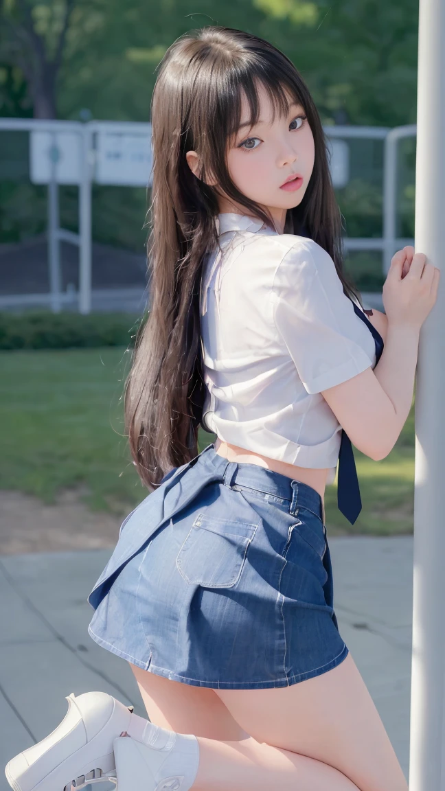 ((masterpiece)),(((最high quality))),((Photograph the whole body from knee height:1.6)),((((((脚を揃えてStand up straight:1.9)))))),((Thin thighs)),((Long legs:1.3)),(((Girl standing in a school classroom:1.7))),(((Micro Mini Skirt Uniform:1.6))),((expensive:1.8)),((Japan in summer uniform:1.8)),((スリムなModel body type:1.5)),((Thin legs:1.5)),((Wearing a red tie:1.5)),Wearing a short-sleeved white shirt,Her erect nipples are clearly visible under her clothes..,(Blue checked micro mini skirt:1.2),(24-years-old:1.3),bangs,A small smile,((cute女の子)),Slender girl,(Black Loafers),((short white socks up to the ankles,,)),cute,The thigh area below the groin is slim and firm,cute,Black hair ponytail,Thin legs,スリムなModel body type,Very small waist,Small hips,Long thighs,Thin thighs,Thin hands,Long hands,((((Photograph the whole body from below:1.5)))),(((((k-popのIVEのWONYOUNGにそっくりの女の子:1.9))))),((Keep your whole body facing straight ahead:1.8)),((expensive:1.4)),(Stand with your legs straight and without bending your knees:1.7),((Stand up straight:1.7)),((turn your hips forward:1.7)),The ankles are super thin,beauty,Fine skin,Firm Skin,引き締まったThin legsの肌を細部までリアルに再現,Very detailed, Attention to detail,high quality,Awards,High resolution,(Anatomically correct:1.3),(8k,RAW Photos,最high quality,masterpiece:1.5),(((をPhotograph the whole body from below:1.5))),Height 173cm,((脚を揃えてStand up straight:1.7)),((脚を揃えてStand up straight:1.7)),(((Keep your back straight:1.8))),((look forward to:1.2)),8頭身beauty,Model body type,((Inseam is half the height:1.5)),(Thin thighs),((k-popのIVEのWONYOUNGにそっくりの女の子:1.5)),RAW Photos,Firm Skin,Fine skin,Well-toned muscular legs,Attention to detail,Vivid,Skin Texture,Genuineな皮膚感,Perfect composition,beautiful,Very detailed,High chroma,Genuine,eyeliner,eye shadow,expensive鼻,Small nostrils,Small Mouth,Seductive lips,((White panties:1.5))