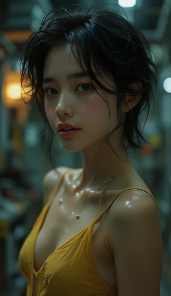 Best quality, Masterpiece, 超高分辨率, oil painting style , Portrait study, short hair , Chinese woman, Realistic action cam shot, (full body photo:1.3) of a beautiful 17 year old , slim woman with a very cute face, side parting, messy hair, (black hair: 1.5), dancer body, erotic look, (freckles on her cheeks:0.7), spread legs, (pov sex: 1.5), angry look, toned body, abs, sexy lips, two plaits, curvy, large breathtaking bright dazzling eyes, (pubic hair:1.5) , photograph, highly detailed, sharp focus, 4k, photorealism, detailed, focus on eyes, (looking at camera:1.2), analog style, skin pores, ((wide hips)), (bokeh), detailed, polaroid, kodak portra 400 film, at a (luxury hotel:1.4), spread legs, exposed , perfect eyes, from front, dark lighting, dim light, oil painting by jeremy mann, leyendecker, john singer sargent