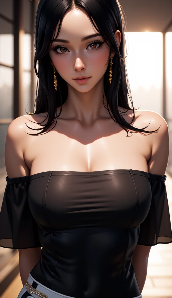 a sexy handsome woman, short dark hair, edgy, cool, perfect breasts, deep cleavage, black tight sexy sleeveless dress, detailed face, beautiful piercing eyes, beautiful lips, elegant, graceful, dynamic pose, dramatic lighting, cinematic, highly detailed