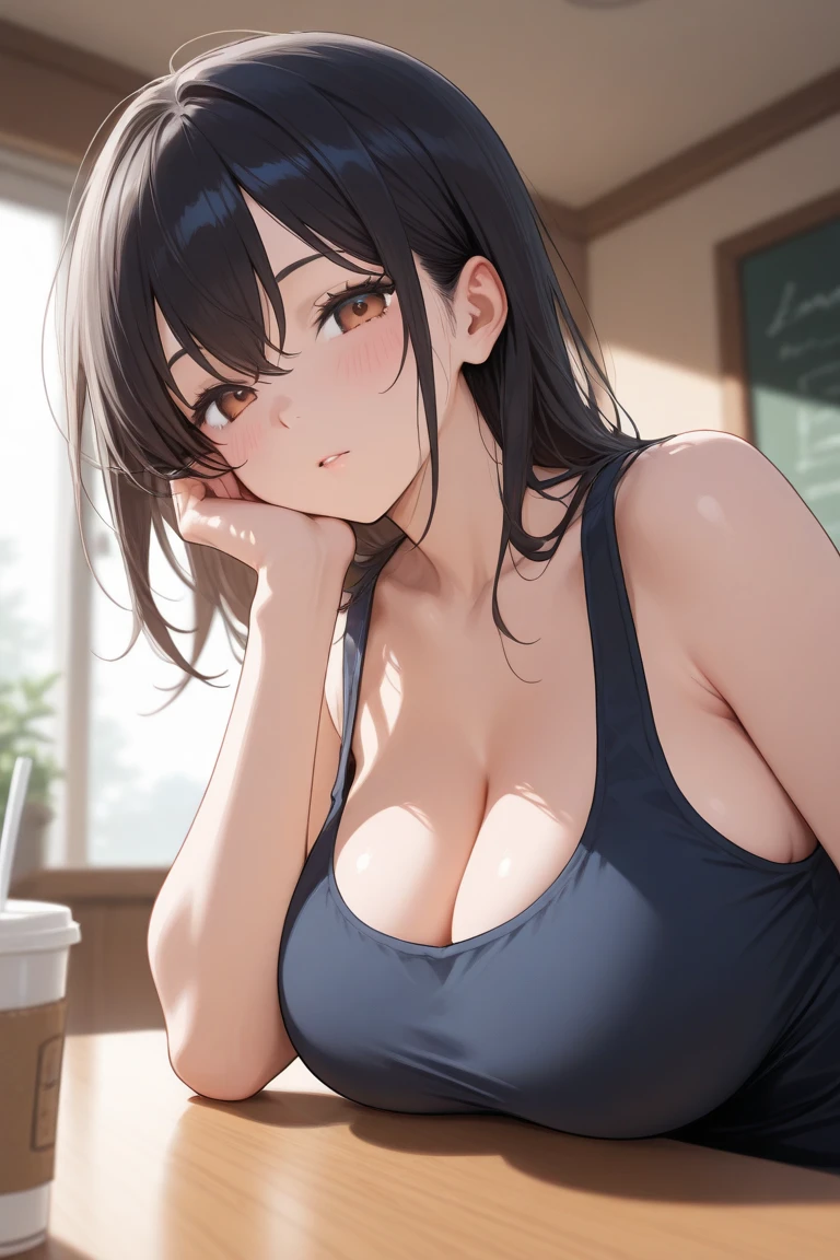 hot、hot air、High temperature、School、In the classroom、Sitting in a chair、Girl、Girl、Short、Younger、Lower school year、Baby Face、Big Breasts、Dynamic Angle、masterpiece、best quality、ultra-detail、Great Khan、The air conditioner is broken、Summer sunshine、thong bikini swimsuit、Spreading legs、Raise one leg、The desks are lined up、corridor、window、Seems like a hassle、Complaining、There are several classmates behind me.、Clothing、Untidy appearance、Wide Stride、Fan、With his mouth open sloppily、steam、Show your side
