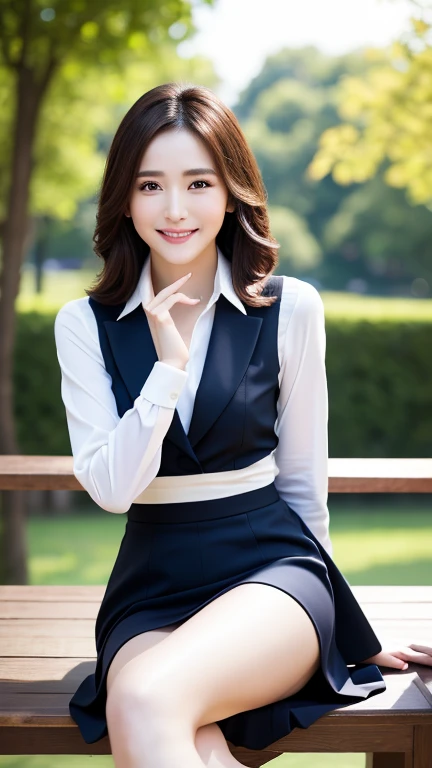 Realistic, woman, beautiful, office wear, afternoon, outside, light smile, Asian, girl