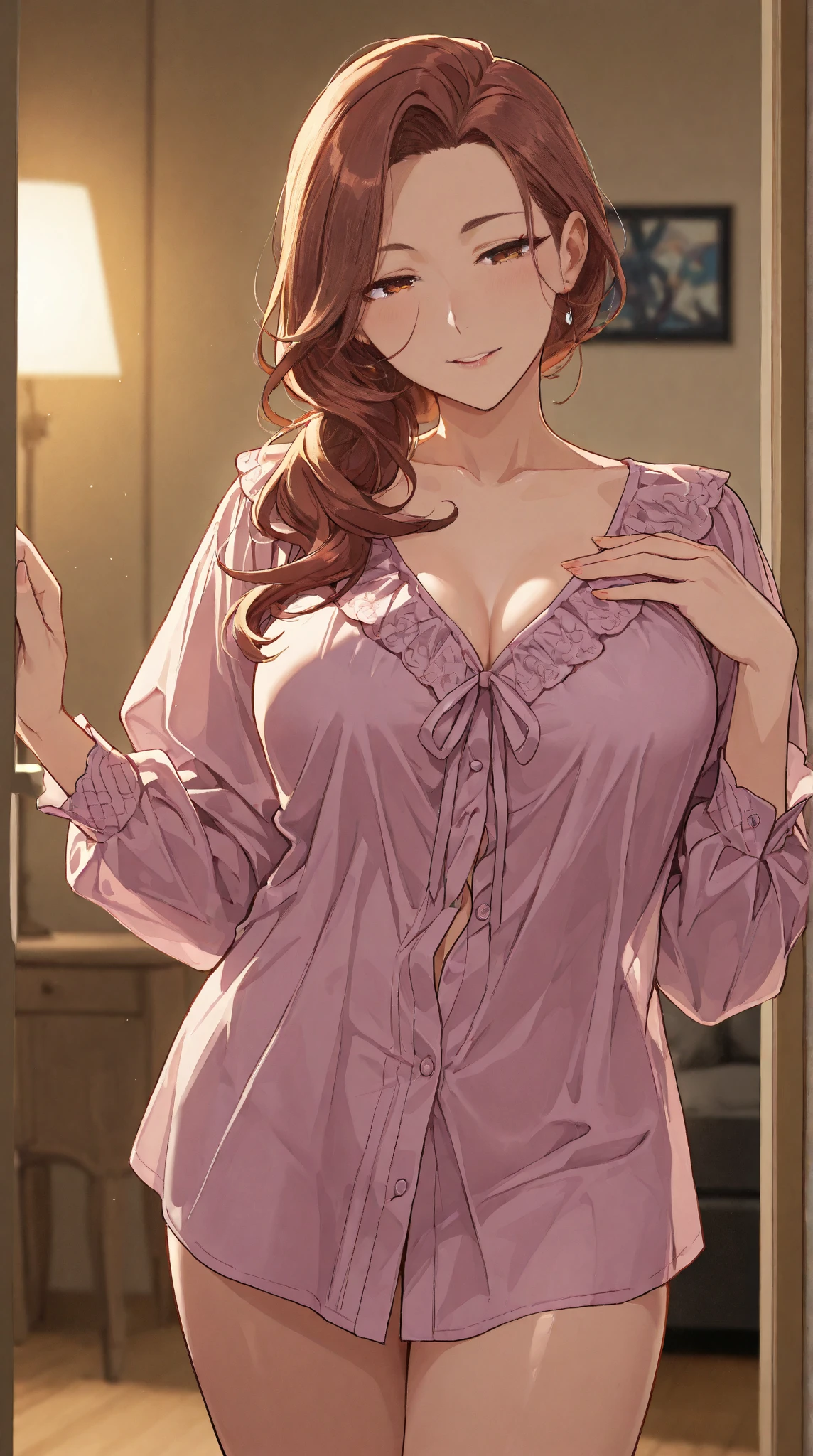 4K, Masterpiece, highres, absurdres, smiling,edgTemptation, a woman in a sexy lingerie sheered robe posing for a picture , wearing edgTemptation<lora:edgTemptation1:0.85>