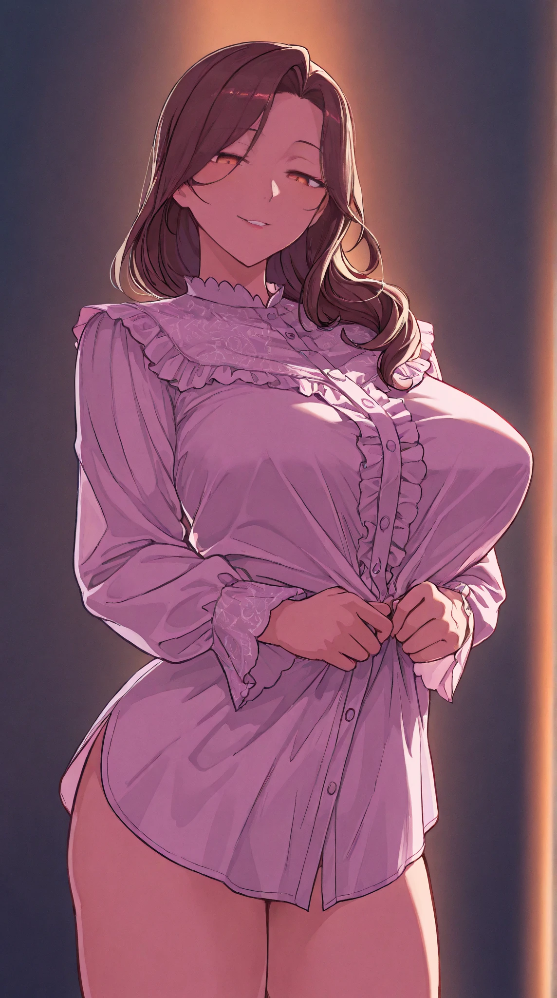 (masterpiece, Highest quality), Mature Woman,23 years old, Brown Hair, (Upper Body:1.3),(From below:1.5), (Sealed:1.4),Ass Focus,Open your mouth, Embarrassing ,blush,(Spread your legs:1.3), Dutch Angle, Browsing Caution,Sensual, Long blonde hair, Thick thighs, 8k, 4K, Highest quality, (High resolution:1.6), Cute anime face, Noise Reduction,Flaxen Hair, (Sparkling Blue Eyes, A kind smile:1.3, Kind eyes:1.3)、Young Face, Anime Eyes,Large areola, Puffy nipples:1.3, Beautiful Hands、Beautiful fingers, bra visible through clothes