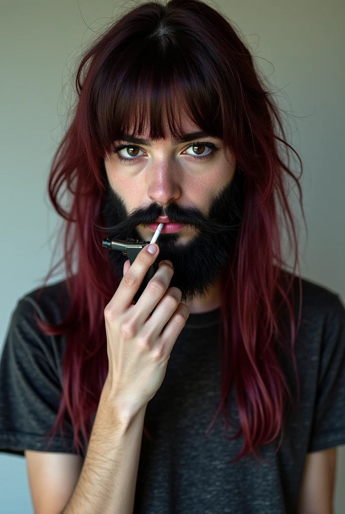 bearded woman, hirsute hairy body, smokes ???????? and is stoned