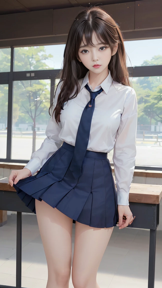 Cute Girls、high school girl、uniform、mini skirt、See-through、Fluttering in the wind