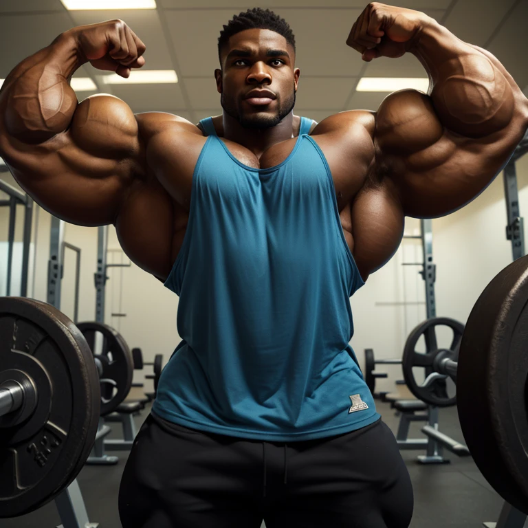 a muscular, massively muscular bodybuilder man with massively large muscles, with a large, muscular and defined body, wearing black shorts