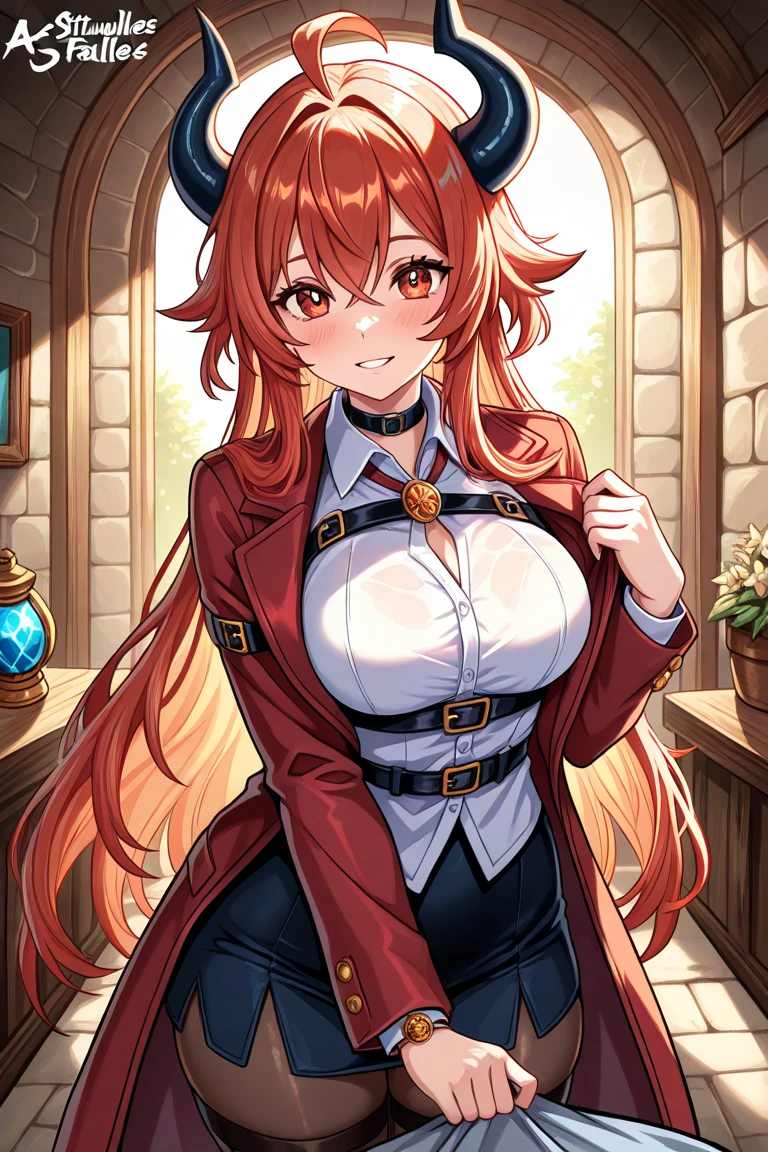 sunsethuman, two tone hair, red and yellow hair, medium breasts, cleavage, giving candy on Halloween night, wearing witch outfit, outside door, trick or treat, seductive, leaning down, giving candy, leaning down, witch hat, smiling