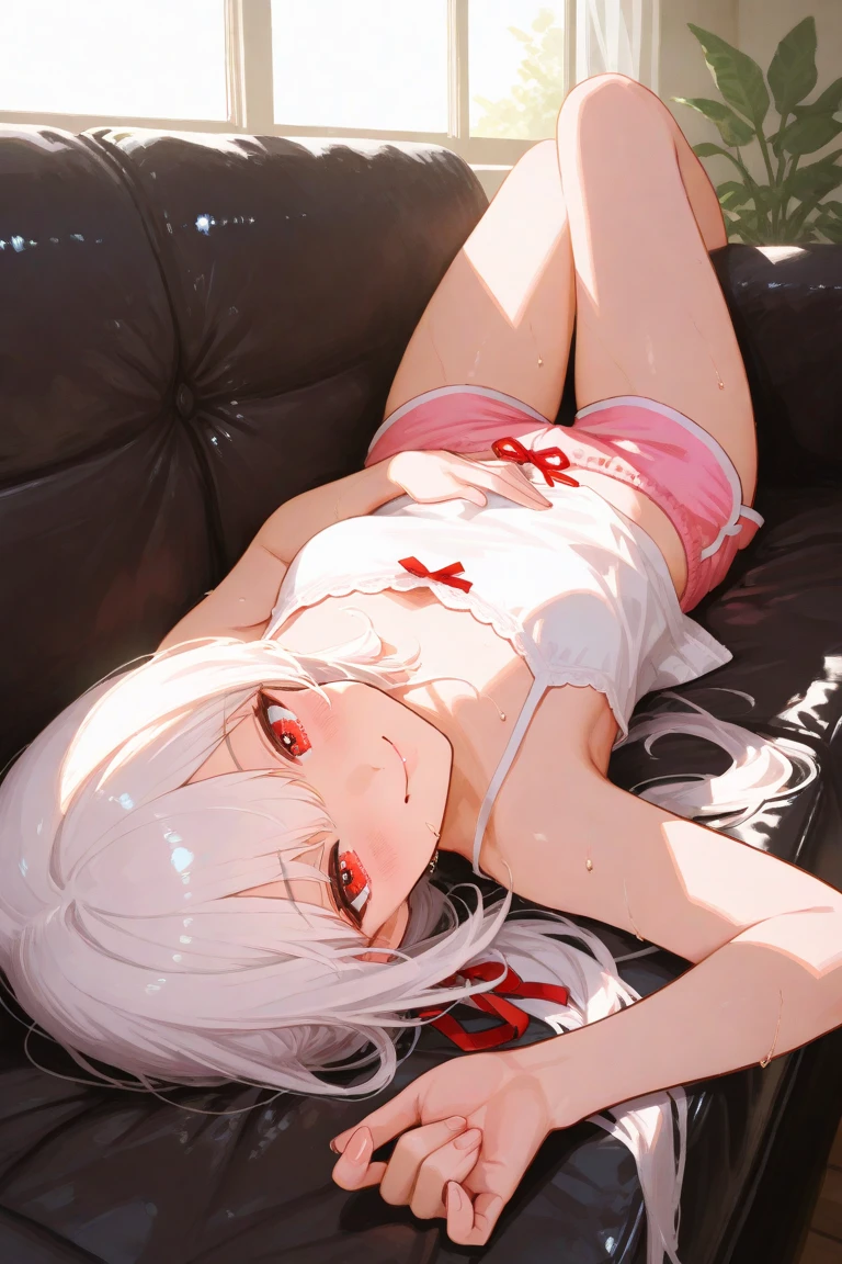 Beautiful, (blushing face:1.5), smiling, (naked:1.3), (see-through lingerie:1.4), (sweaty:1.2), (heart-shaped pupil:1.5), ((erotic pose))