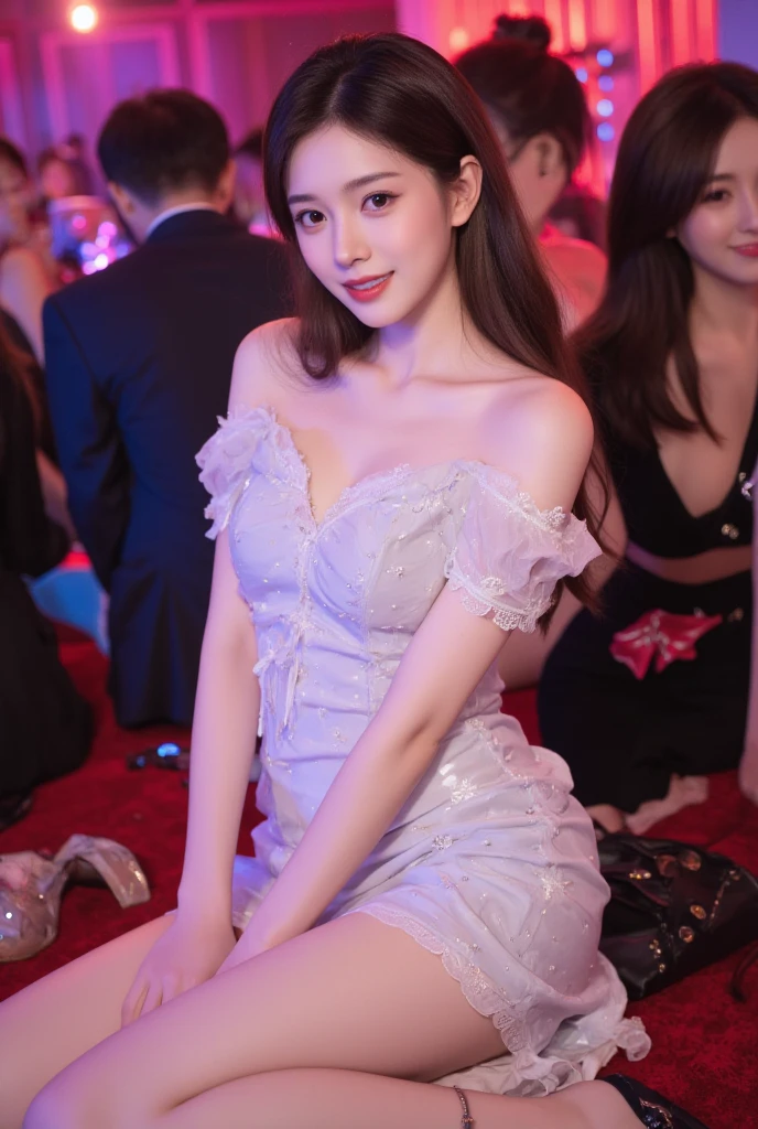 (high resolution、high quality、High resolution、detailed、8k、masterpiece）、ultra A high resolution、(Photorealistic:1.3)、RAW Photos、5 girls、red、yellow、blue、green、long hair、short hair、Glowing Skin、((Ultra-Realistic Details))、Portrait、Global Illumination、Shadow、Octane Rendering、8k、Super sharp、Beautiful breasts、Beautiful Eyes、Bright colors、smile、so detailed、Realistic Light、CGSoation Trend、Beautiful Eyes、Shining Eyes、Smile on your face at the camera、detailed of neon、22 age、Mean、Small devil、Obscene、wide shot、full body、Healthy body shape、Cosplay、A little sexy、Moe、Super cute、Beauty、pure、Fall in love、Idol、The sunlight is gentle、A smile that will make any otaku swoon、intellectual、Mature look、Fluttering costumes、Rorish、Perform on stage、concert photography、Cute Core、(((Observe the audience)))、Idol、(Japanese、Beautiful contours、Beautiful Eyes、Cute eyes)、Sing on live stage、Singing scene、((Bright colors、fantasy clothing)), Warm Light、(Anatomically correct）、（Perfect figure)、(Natural Hands、natural finger)、high heels