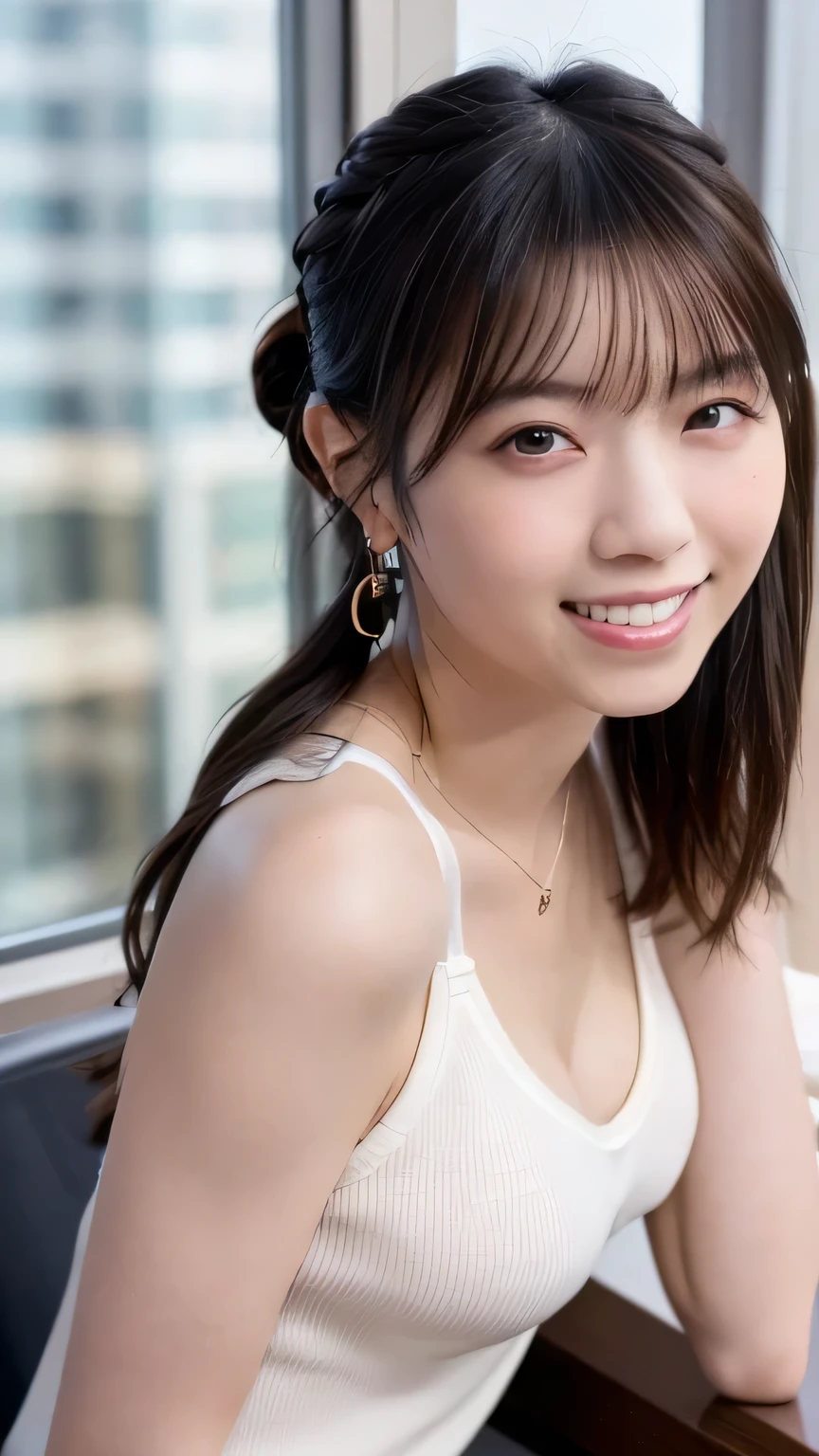 Highly detailed full body, dark dark blue apron, black bow tie, (extreme close-up)), 18 years old perfect face girl, big breasts, girl alone, solo, (detailed face), (perfect detailed eyes: 1.1), (very detailed skin: 1.1), sliver necklace, slim, skinny, thin, skinny, thin, lean, handsome, waiter, perfect athletic body, white shirt, Model Shoot Style, Professional Photophoto, Photorealistic, Cinematic, Realistic, Sunset, Aquarium, Real Human Skin, (Detailed Skin Pore), Highly Detailed Eyes, Detailed Skin, Skin Texture, Intricately Detailed, Fine Detail, Raw, Analog, Sharp Focus, Raw, 8K UHD, High Resolution, DSLR, High Quality, Fujifilm XT3, Award-Winning, Masterpiece, Sexy Si Pose, Dancing, (High Definition Skin: 1.4), (RAW Photo, Best Quality), (Realistic, Photorealistic: 1.7), Smile, Cute Pose, --s2