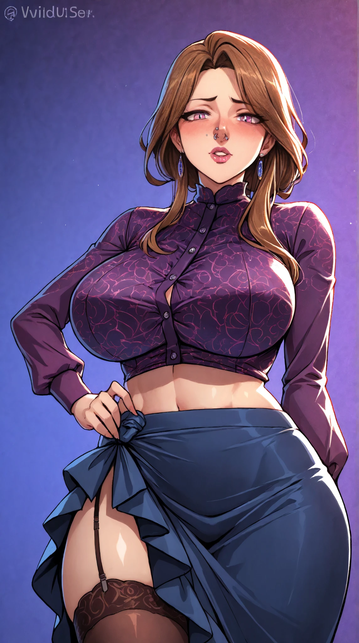 Gorgeous Girl, beautiful, baby face, 17 years old, White skin, huge breasts, side pose, ((anime black cosplay costume)), pastel colors, blue eyes, Halloween background, masterpiece, pink hair, sleeveless, hands next to hips, ((Lateral Angle))