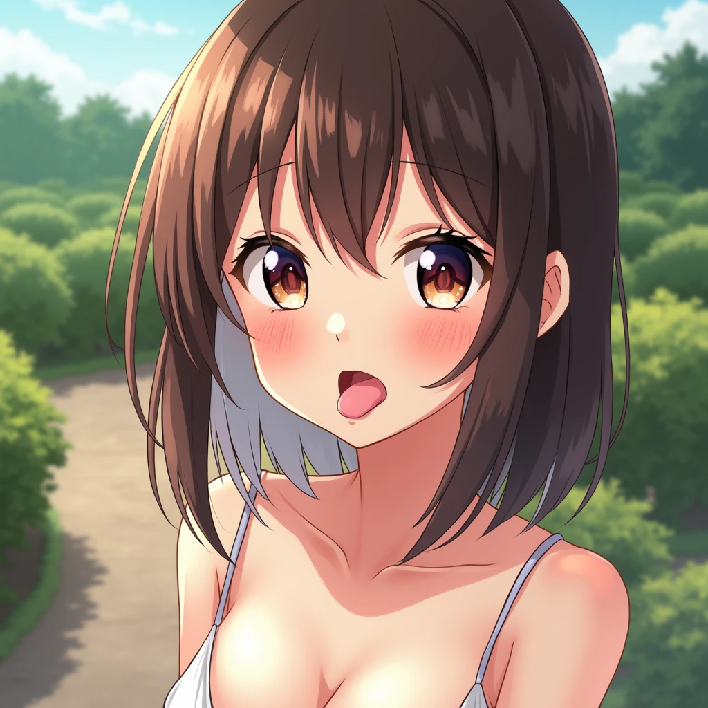 collage, 1girl in , Blushing cheeks, Brown hair、{{running in the park}},{{nude}}, Full body,(((Pubic hair))),(((pubick hair))),