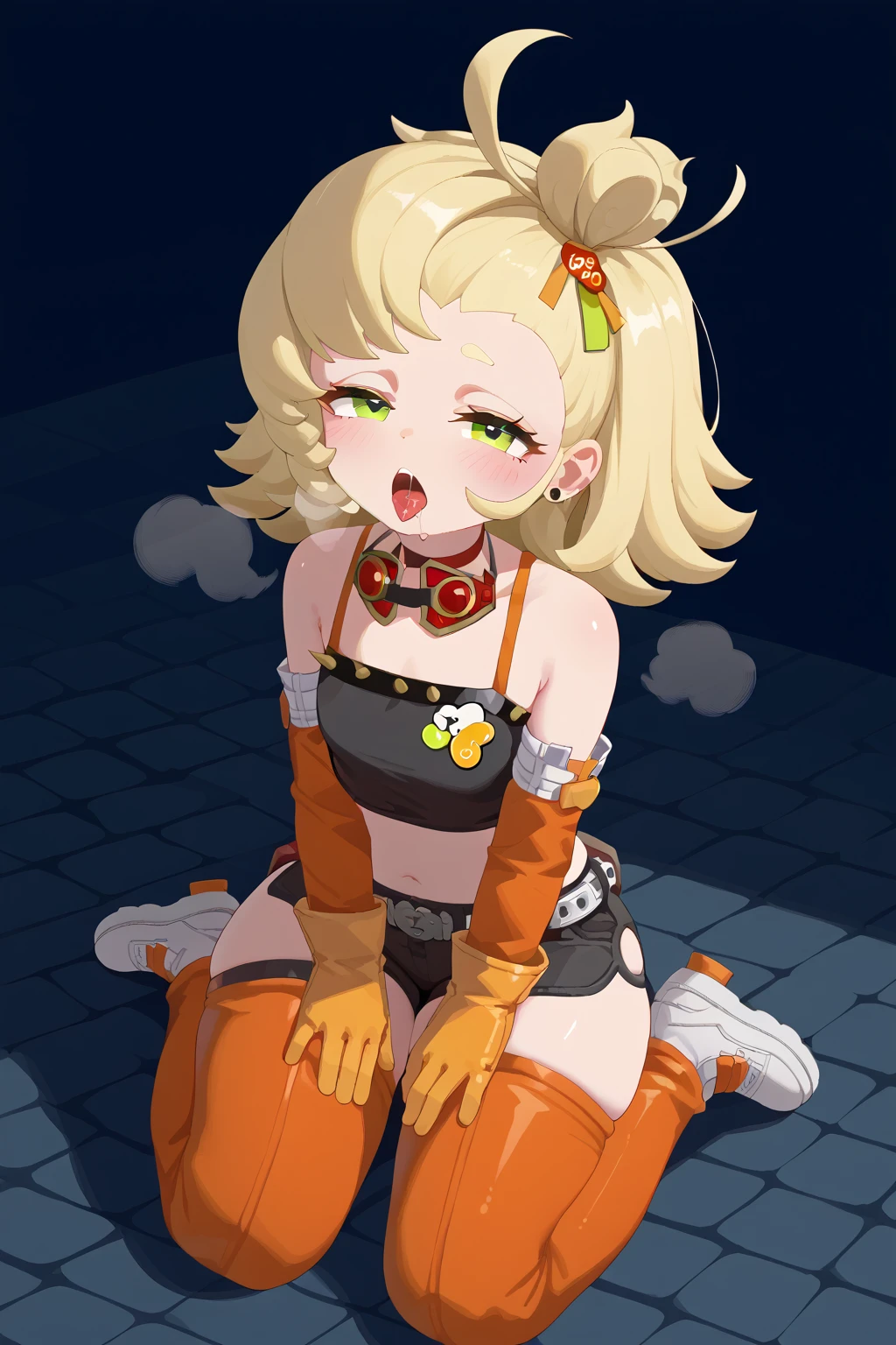 Nipples、Place your hands behind your head, Show me your armpits、Highest quality,masterpiece,8k,One Girl,((((((10 years old)))))),orgasm,blush, Sweat,fuuma_home town,(change,,Bobcut,Flat Chest, short hair,Wavy Hair:1.5),blonde,short hair,black ,black thighhighs,garter_strap,blackい肘_gloves,Green Gem,thigh_boots,Turquoise Eyes、Please make me blonde、Give me a mocking look、陰部とNipples