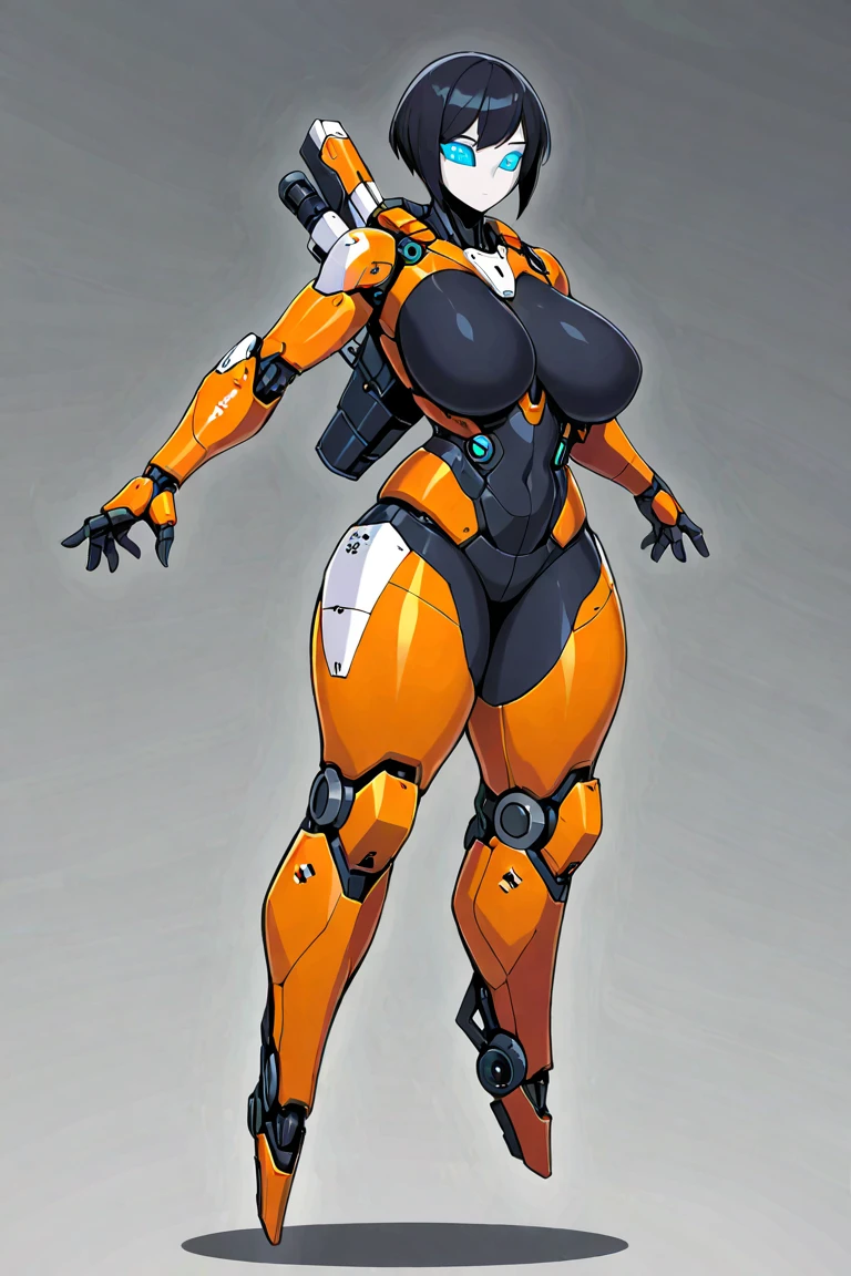 score_9, score_8_up, score_8, source_anime, 1girl, <lora:Hammerstein:0.8> robot, huge breasts, thick thighs, heavy armor, bulky, humanoid robot, no humans, science fiction, mecha, solo, red eyes, view from front, muscular, hands on hips, view from below,
simple background, light blue background,