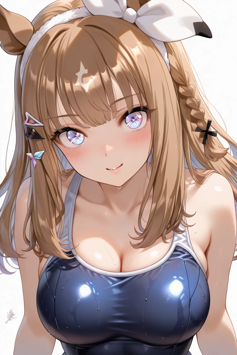 anime illustration, ((((highest quality)))), (((Ultra-precision CG 16K))), (((masterpiece))), BREAK skinny body, slender waist, medium Breasts, (((perky breasts))), ((sagging breasts)), (covered nipples), (((tanned skin, tan lines))) , BREAK (written in detail of face, smiling, blush, determined expression, sweaty , Heavy breathing, embarrassed, ) , (natural make), BREAK narrow eyes, (streaked hair, hair intakes, colored inner hair, ) BREAK (((wearing zqj clothing , wearing wide-leg-pants, breasts is covered by outfit, (detailed panty), Narrow aisles,))) , wearing earrings , BREAK ( stick breast out,) BREAK (( ripples , horizon , under the cosmic sky on the cosmic sea , cosmic effects, milky way, a girl blended into the background )), (((portrait, extremely close bustup shot, looking at viewer, extremely detailed eyes ))), BREAK ((cinematic , pinup magazine pose, dancing , scoop water with both hands