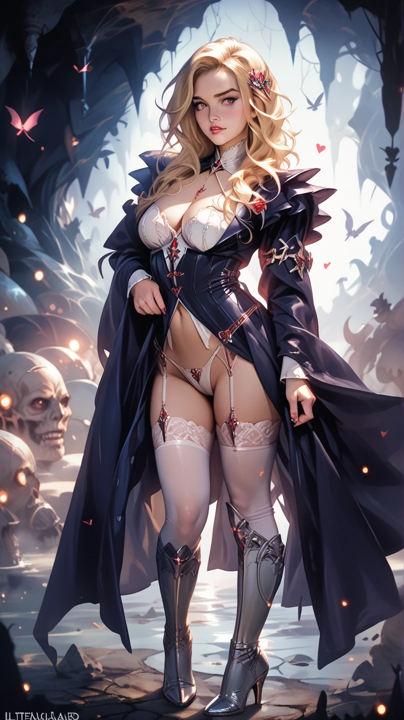 Please follow the all prompts below exactly and faithfully, This is a breathtaking masterpiece of digital illustration, with maximum resolution, UHD, 512K, 2160p, 10 million ppi, 300 million dpi, natural color tones, ultra sharp details, perfect outlines with contrast, ((smooth, soft and clearly and most realistic skin and hair texture)), most beautiful detailed eye features, perfect anatomically correct human body, beautiful background with depth, rule of thirds, depth of field, Maximize all element is used to its full potential to create the best digital illustrations, 1woman, sexy, 25years old, beautiful face sharp, elegant woman, Ultimate perfect body style, beautiful beautiful big breasts, Maximize upturned breasts, green eyes, shiny blonde hair, short hair, bob cut, (eyes visible through hair:1.3), glossy very thick lips, pink lipstick, smile:1.5, Fantasy world wizard with detailed robe, wielding a staff, vibrant colors, dynamic pose, and a skirt. The robe features intricate embroidery, golden accents, emerald inlays, hood with runes, long flowing sleeves, belt with pouches, decorative hem, silk lining, floral patterns, gem-encrusted staff, leather boots, ornate amulet, plumed hat, elaborate cuffs, chainmail underlayer, shoulder cape, thigh-high boots, decorative belt, dragon motif, and silver thread.