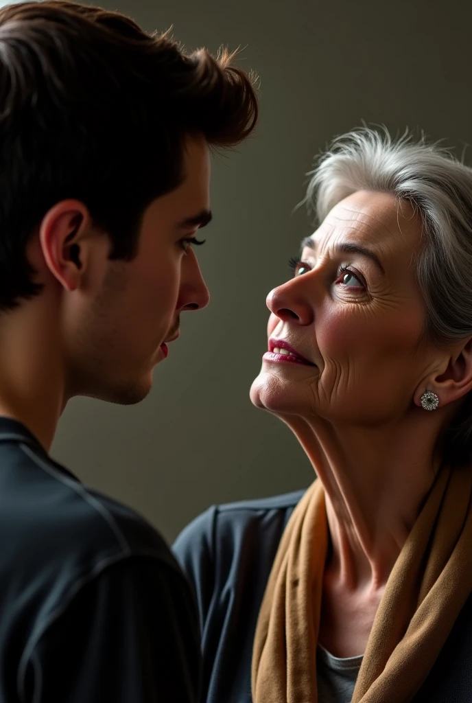 man and grandmother talking
