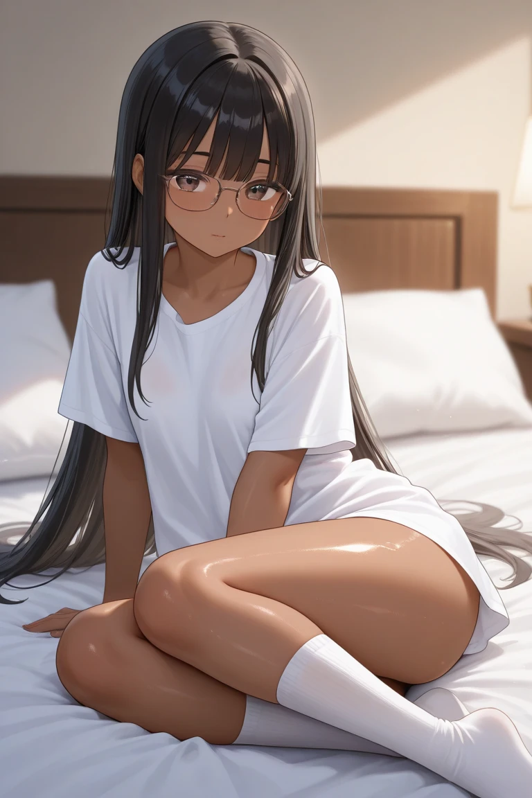 RioFutaba、17 age, ((skinny thigh))、((Legs open:1.4))、((I can see your))、((Pubic hair is visible))、((White panties are visible))、on the beds、sitting on、((Hide panties with your hands))、Holding your knees、knees up、Skirt jumps up、 1girl in、((beautidful eyes))、((high-detail))、((high detailing))