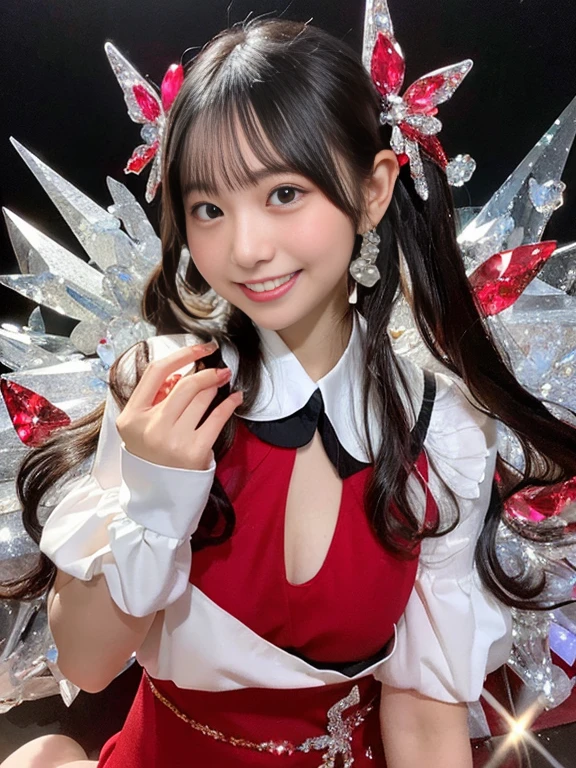 masterpiece,beautiful,extremely detailed,finely detailed,exquisite,(ultra high res),(8k UHD best quality), (realistic, photo-realistic:1.37), depth_of,blurry_background, photo_inset,Dramatic lighting,reference_inset,photo_background,photorealistic,looking_at_viewer,1girl,detailed skin,shiny skin,smile,romantic hotel lobby,christmas tree behind,(((upper body))),(((dress))),ouka <lora:ouka suenaga:1>