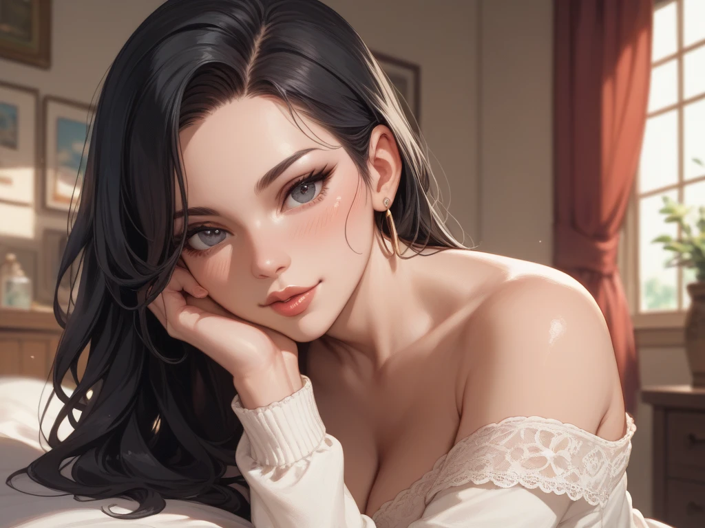 Beautiful charming woman, beautiful porcelain face, beautiful back, for the precious, perfect hair, beautiful hair, beautiful hair, perfect hair, perfect skin, HD quality, 4K quality, digital art